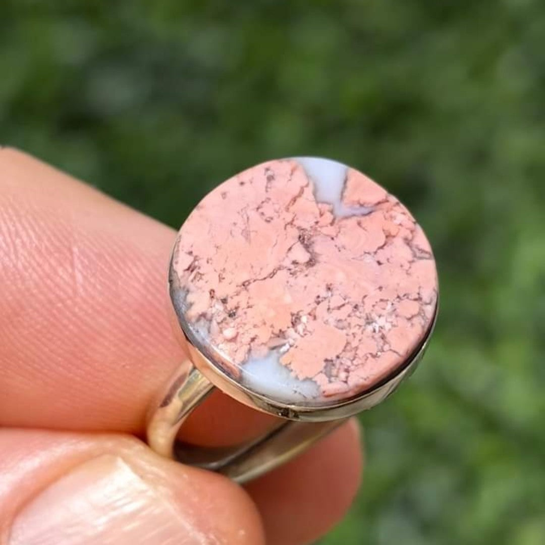 Anillo Circular Ágata Rosa Ajustable