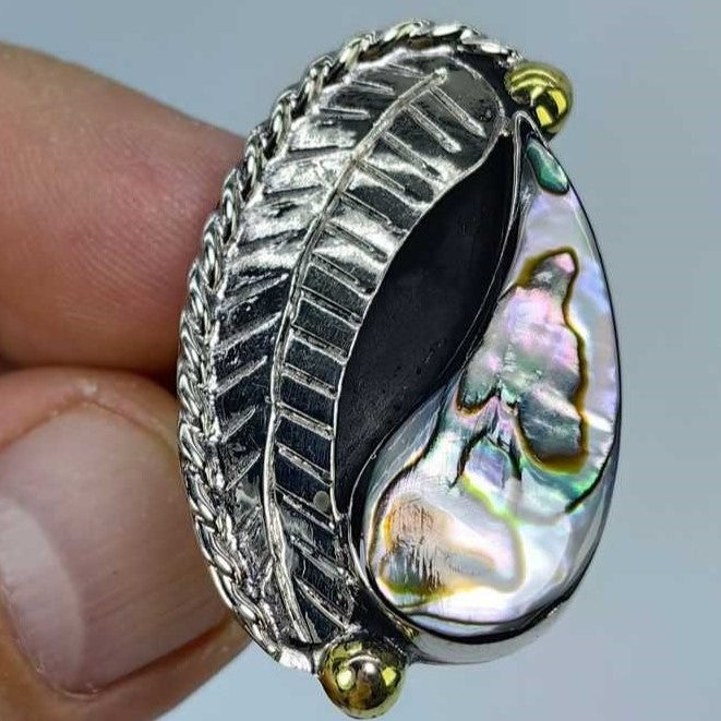 Anillo Hoja Abulón y Alpaca Ajustable