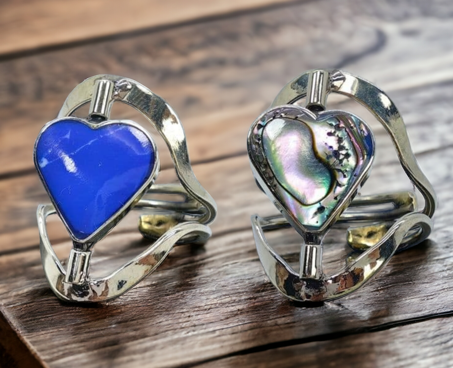 Anillo Corazón Doble Vista Abulón y Resina Ajustable
