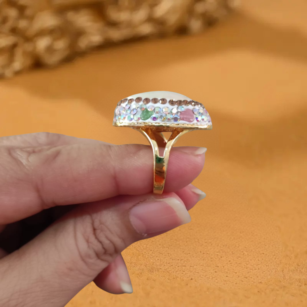 Anillo Dorado Ronda Madre Perla y Circón