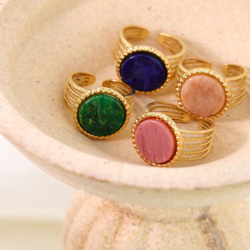 Anillo Dorado Piedra Natural Ajustable