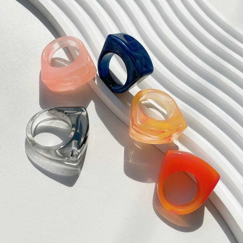 Anillo Resina Rectangular Coral T7