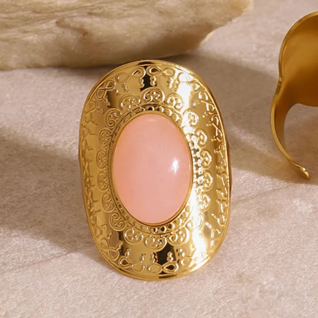 Anillo Dorado Ronda Cuarzo Rosa - Ajustable