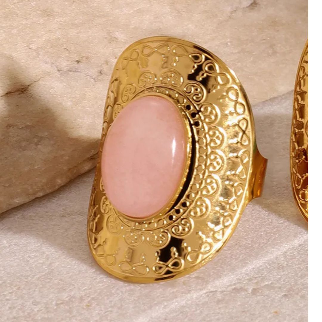 Anillo Dorado Ronda Cuarzo Rosa - Ajustable