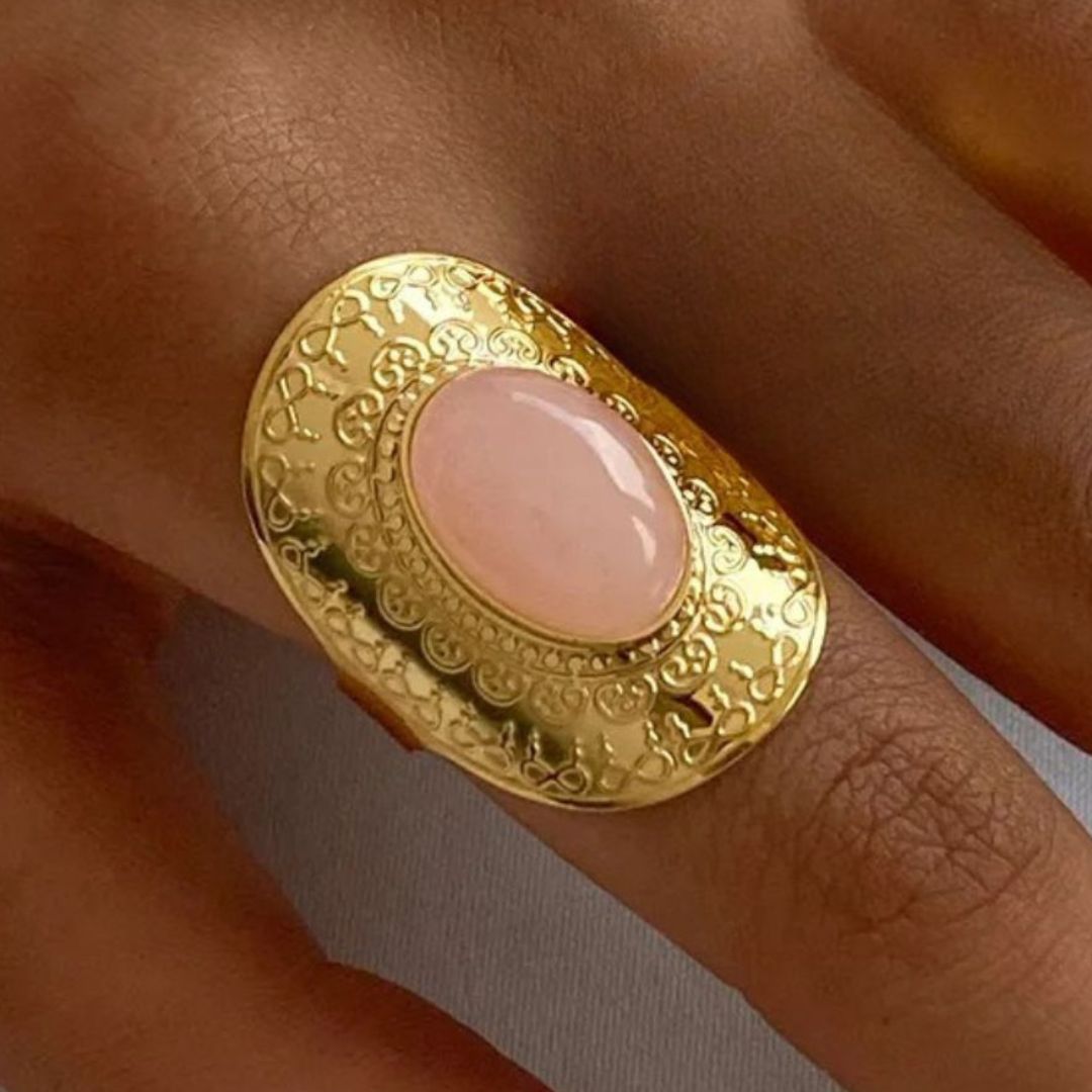Anillo Dorado Ronda Cuarzo Rosa - Ajustable