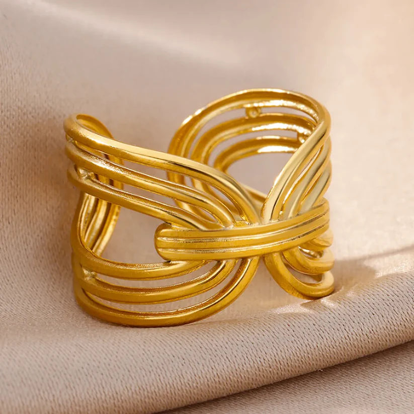 Anillo Dorado Lineas Geométricas - Ajustable