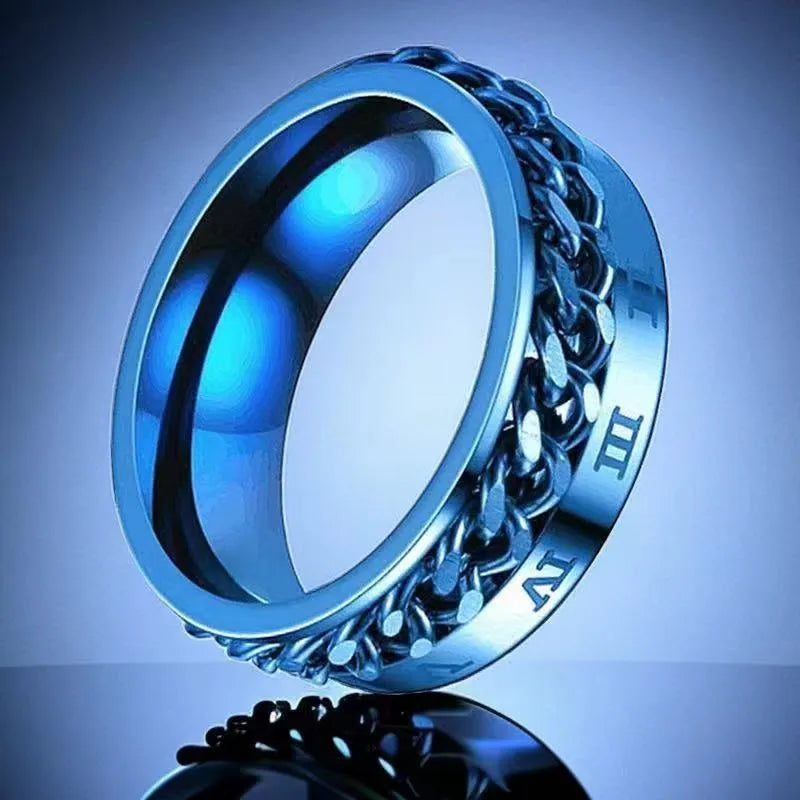 Anillo Color Azul Cadena y Números Romanos - Talla T09 10 11 12