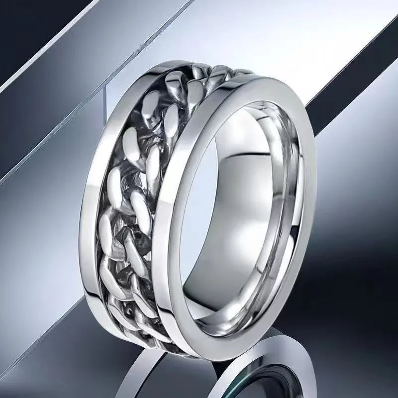 Anillo Color Acero con Cadena Central - Talla T8 09 12 13