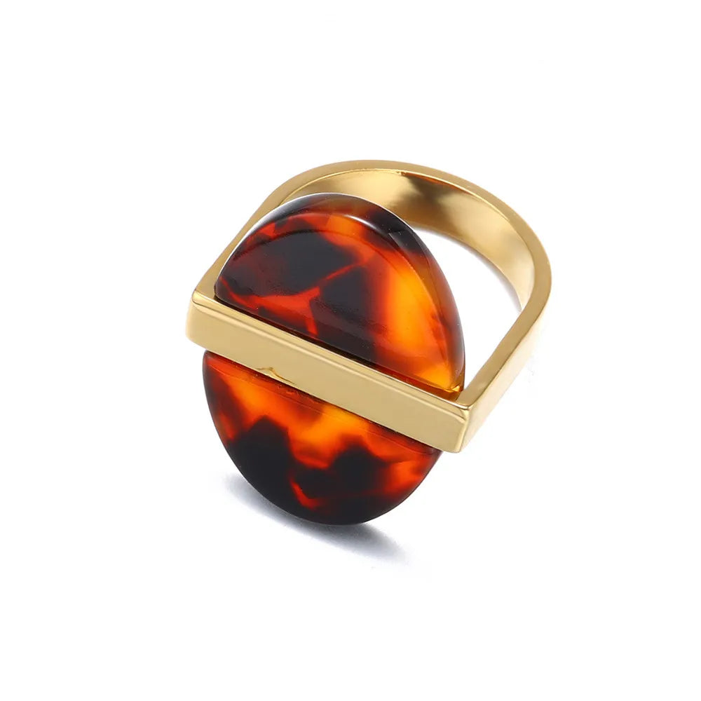 Anillo Dorado con Ronda Oval Marrón - Talla 7