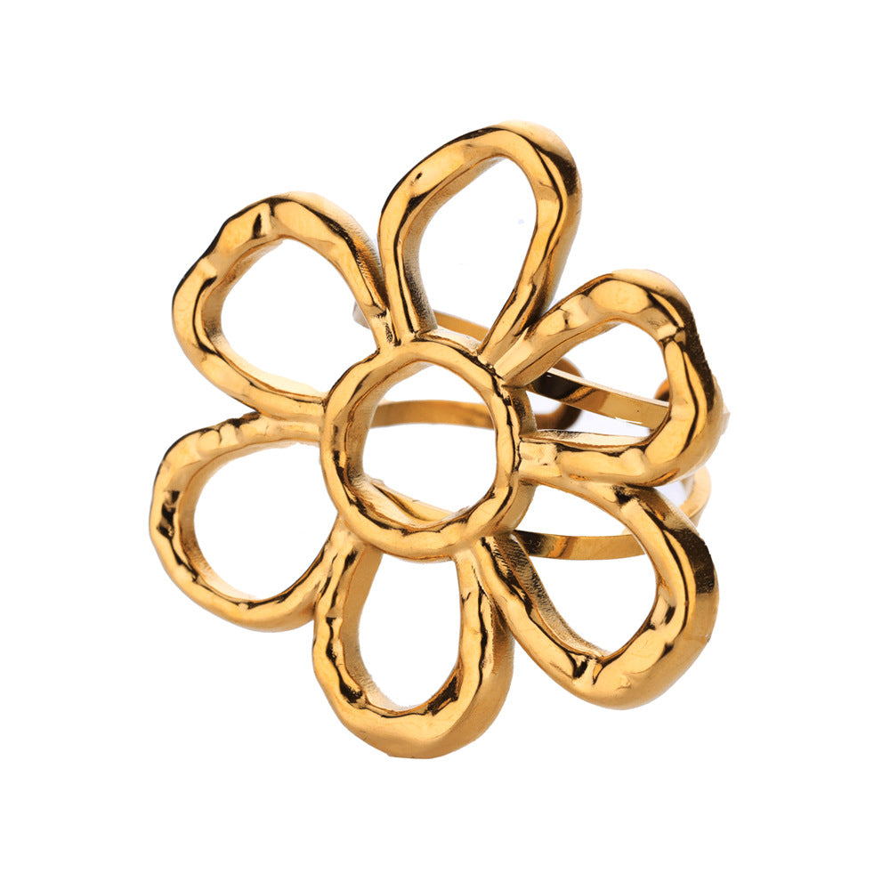 Anillo Dorado Flor Hueca - Ajustable