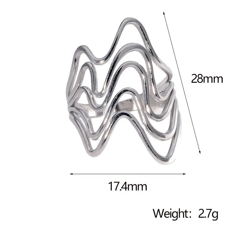 Anillo Plateado Líneas Geométricas - Ajustable