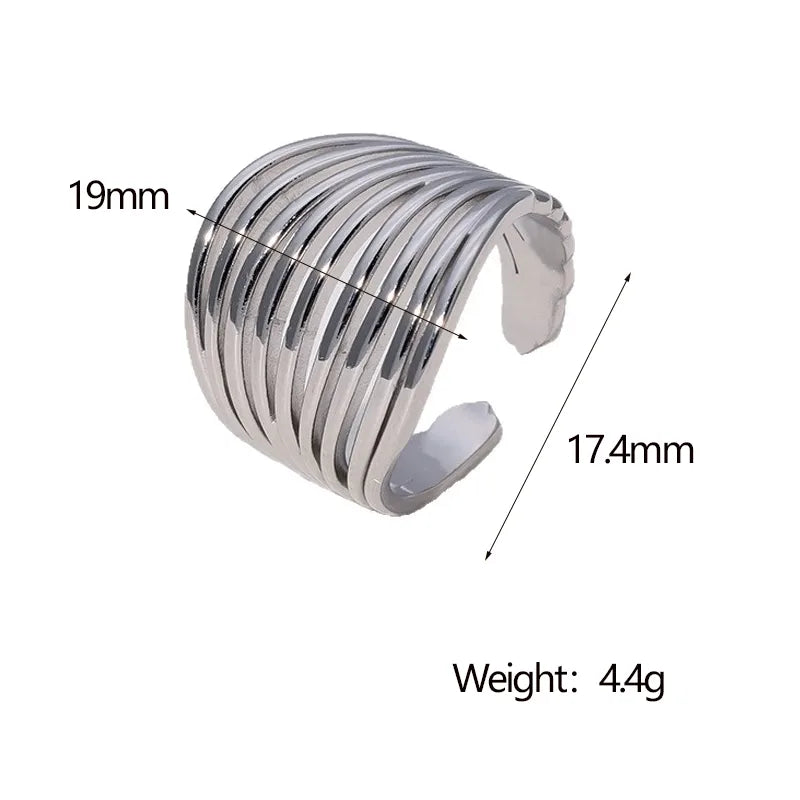 Anillo Plateado Líneas Geométricas - Ajustable
