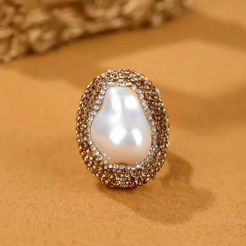 Anillo Dorado Ronda Madre Perla, Ajustable
