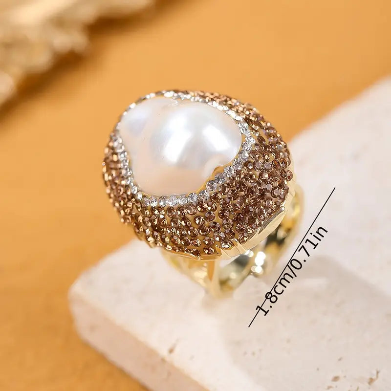 Anillo Dorado Ronda Madre Perla, Ajustable