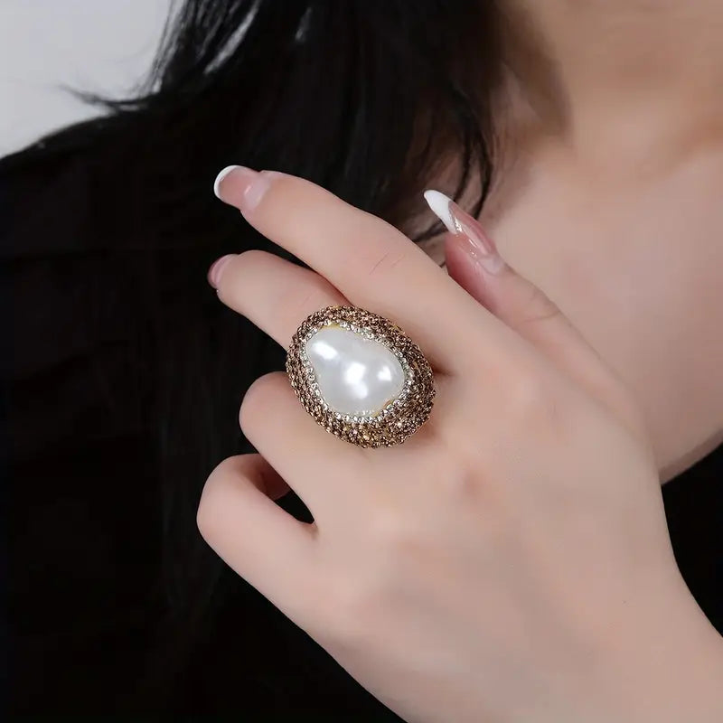 Anillo Dorado Ronda Madre Perla, Ajustable