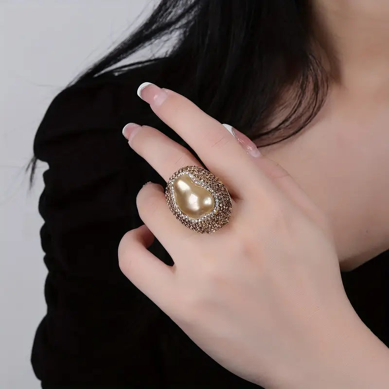 Anillo Dorado Ronda Madre Perla Champan, Ajustable