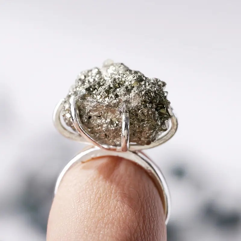 Anillo Plateado Ronda Pirita, Ajustable
