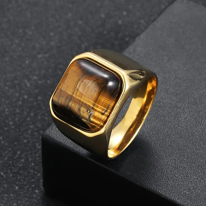 Anillo Dorado Ronda Ojo de Tigre, Talla 10