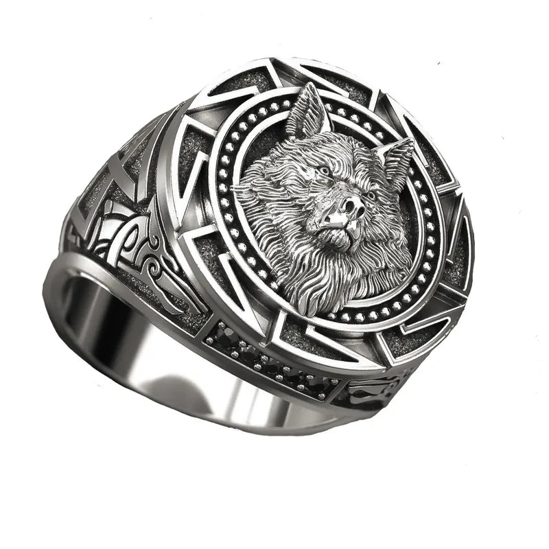 Anillo Plateado Grabado de Lobo 3D Talla 10, 11 y 12