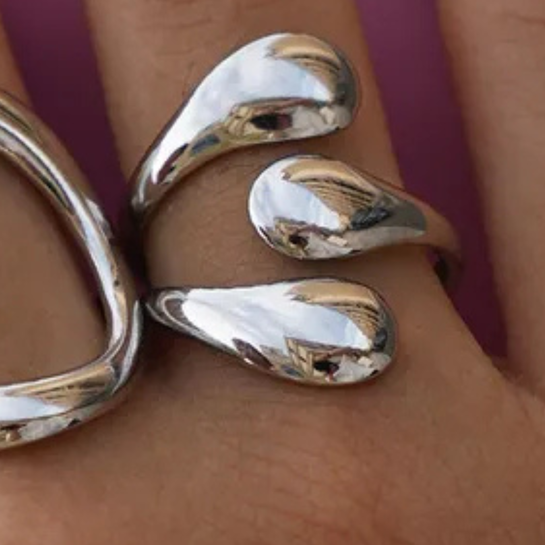 Anillo Platedo Gotas Geométrico Ajustable
