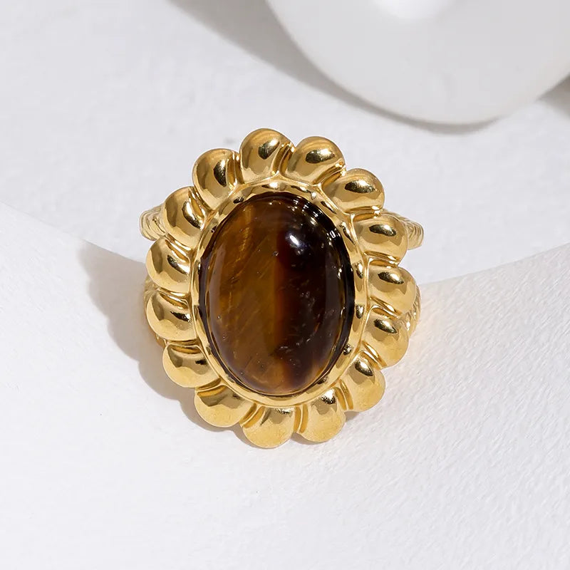 Anillo Dorado Ronda Ojo de Tigre - Ajustable