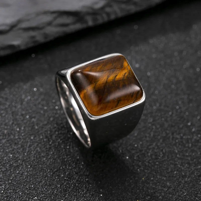 Anillo Plateado Ronda Ojo de Tigre Talla 11