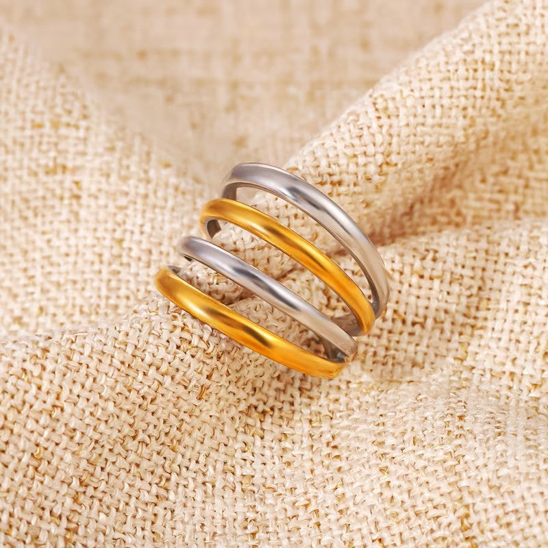 Anillo Bicolor de Cuatro Capas - Ajustable