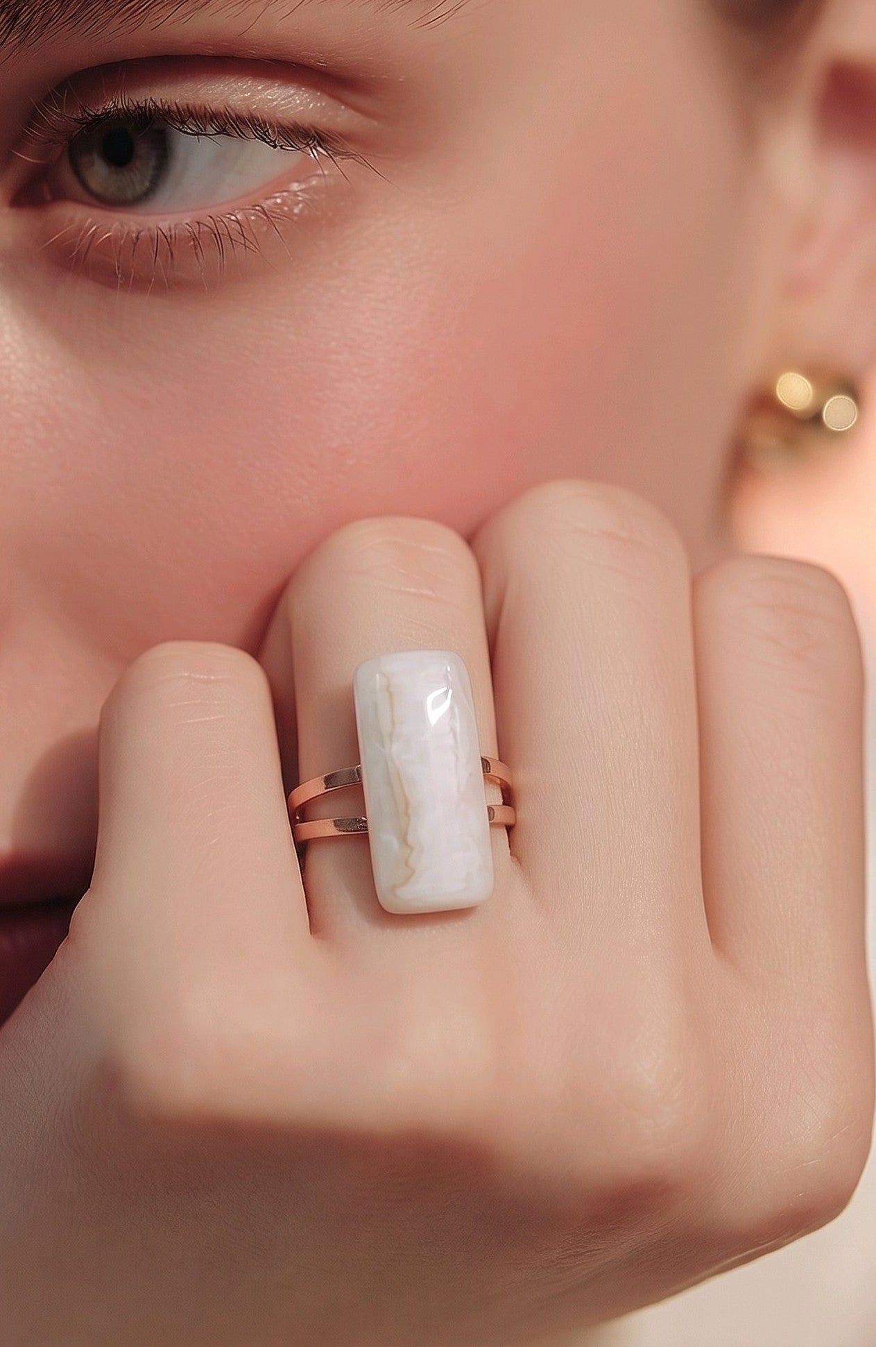 Anillo de Escolecita y Onix Corte Rectangular - Ajustable