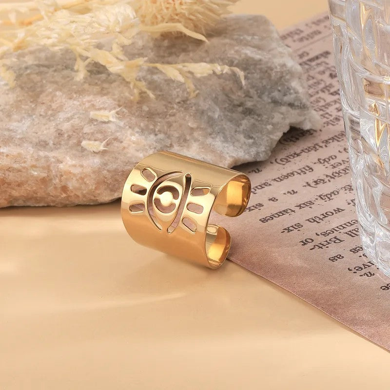 Anillo Dorado Circular Ojo Turco - Ajustable