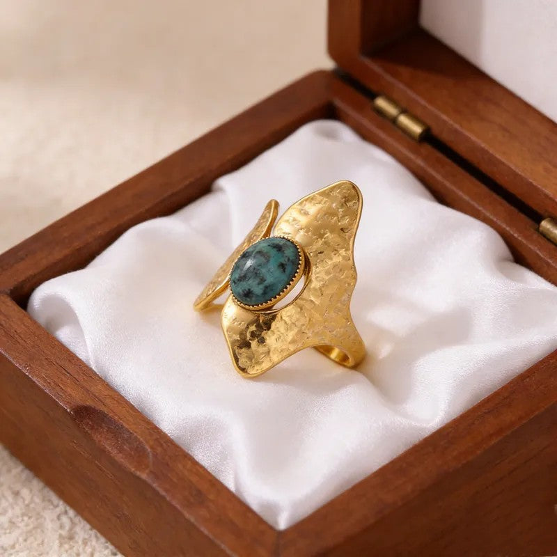Anillo Dorado Amartillado Ronda Turquesa - Ajustable