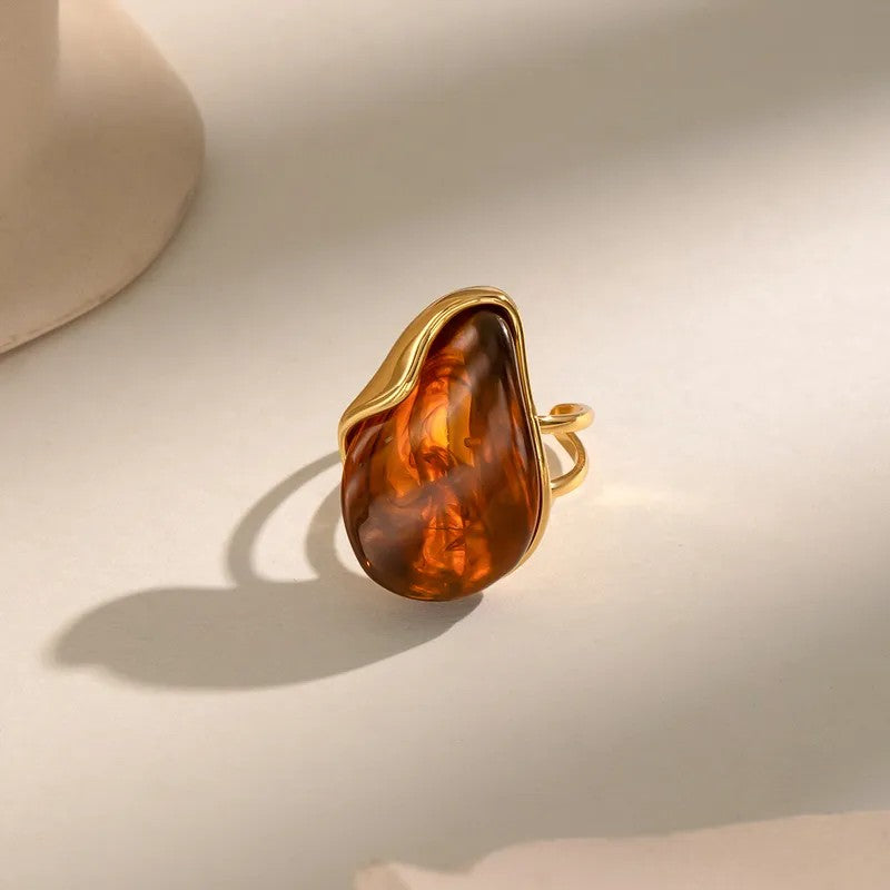 Anillo Plateado Incrustación Resina - Ajustable