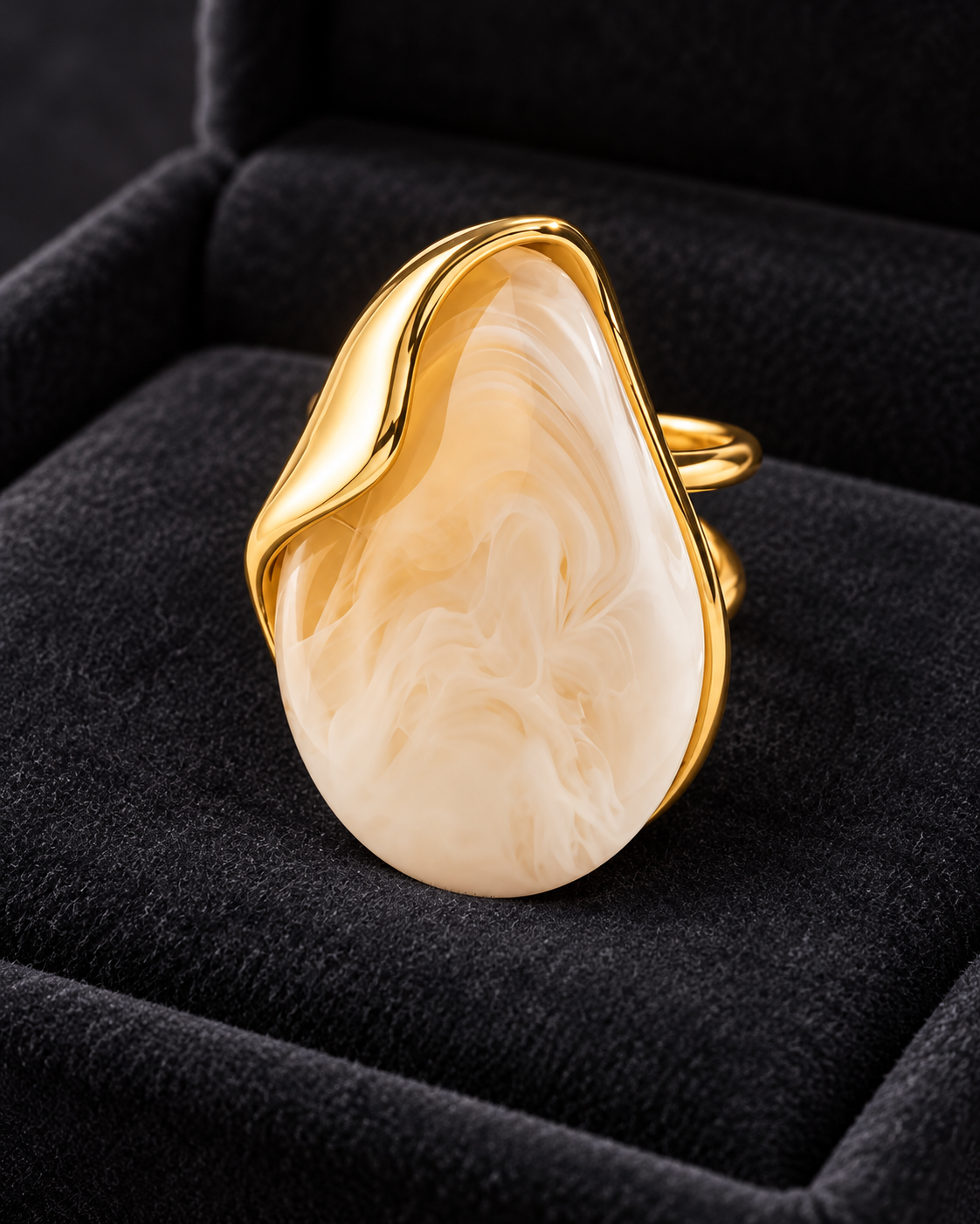 Anillo Dorado Resina Blanca - Ajustable