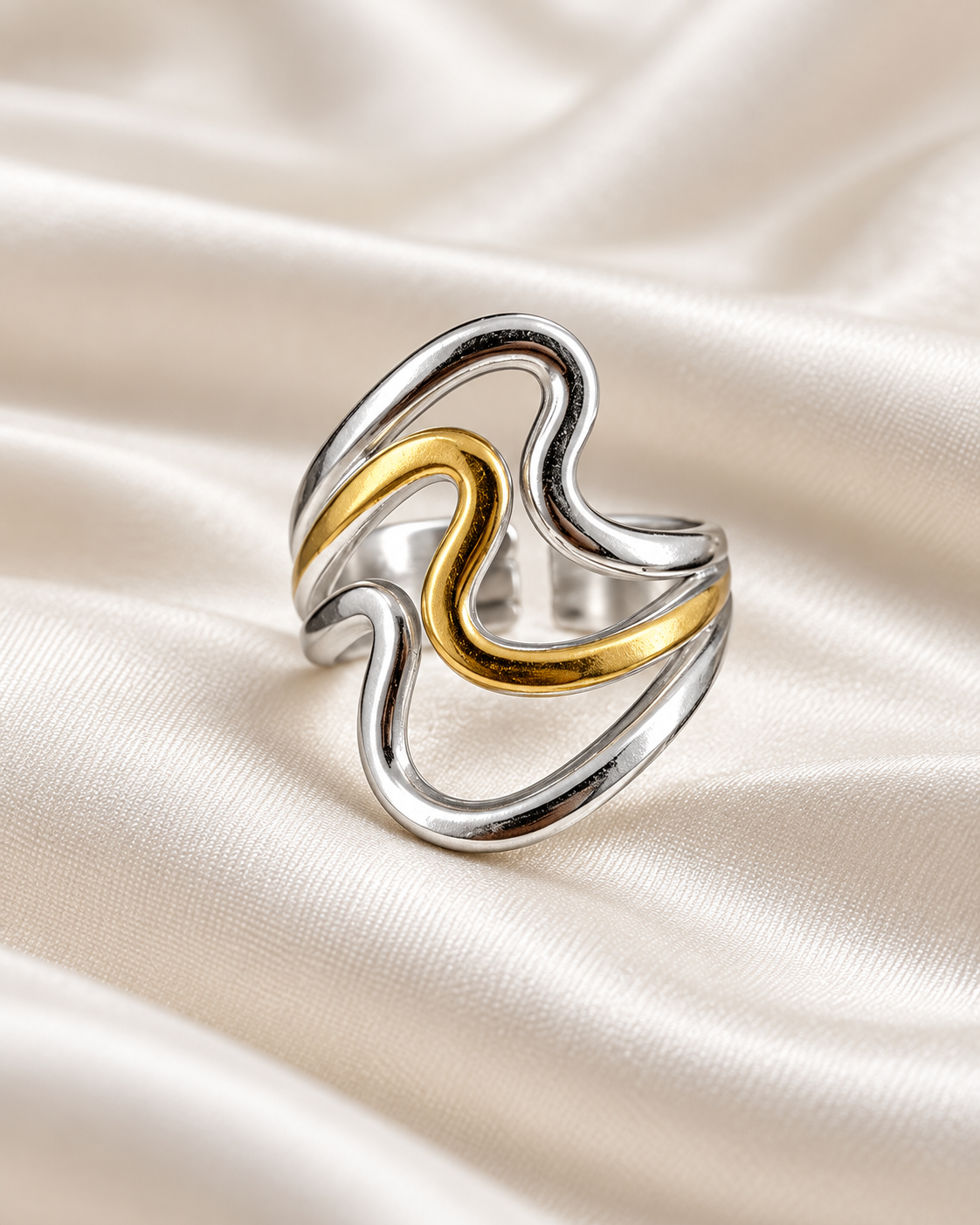 Anillo Bicolor Tres Líneas Siluetas - Ajustable