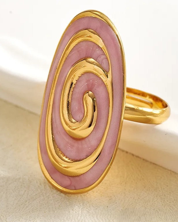 Anillo Dorado Elipse Espiral Púrpura - Ajustable