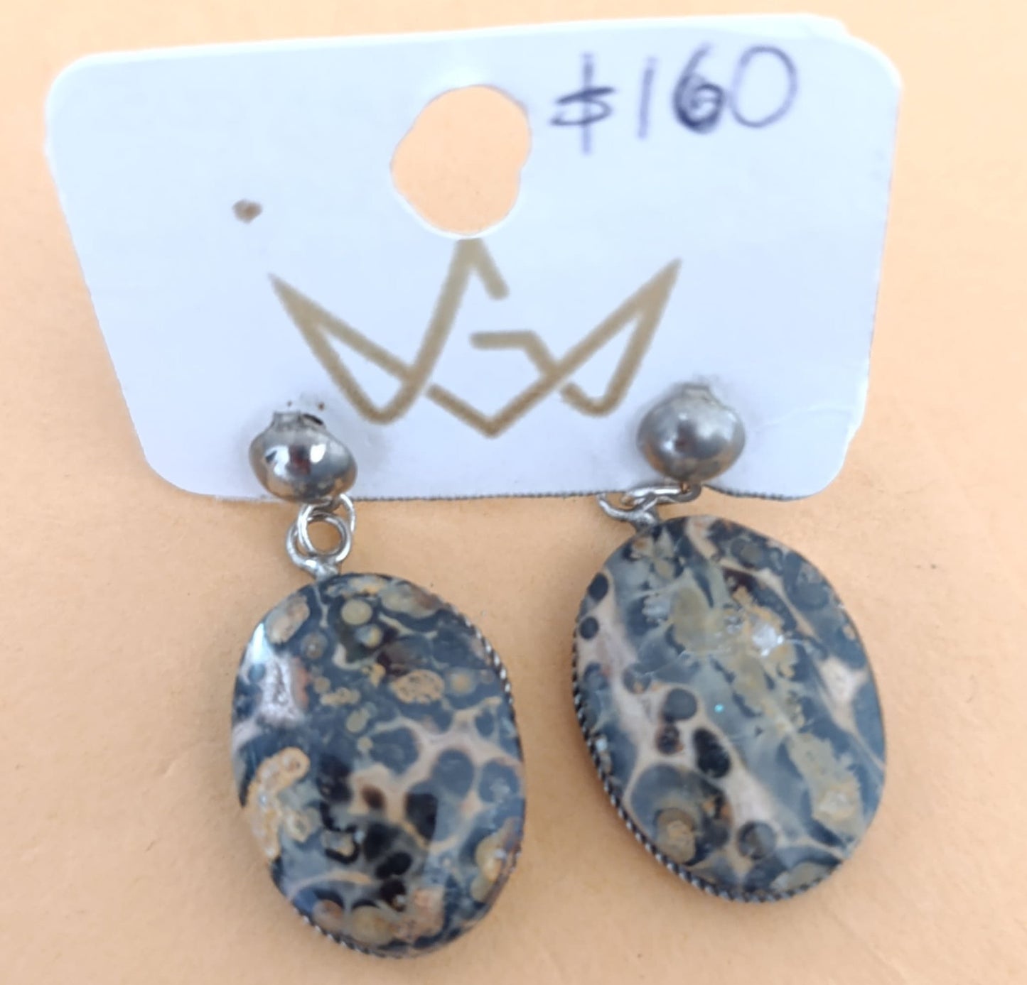 Aretes Óvalos Jaspe Piel de Víbora