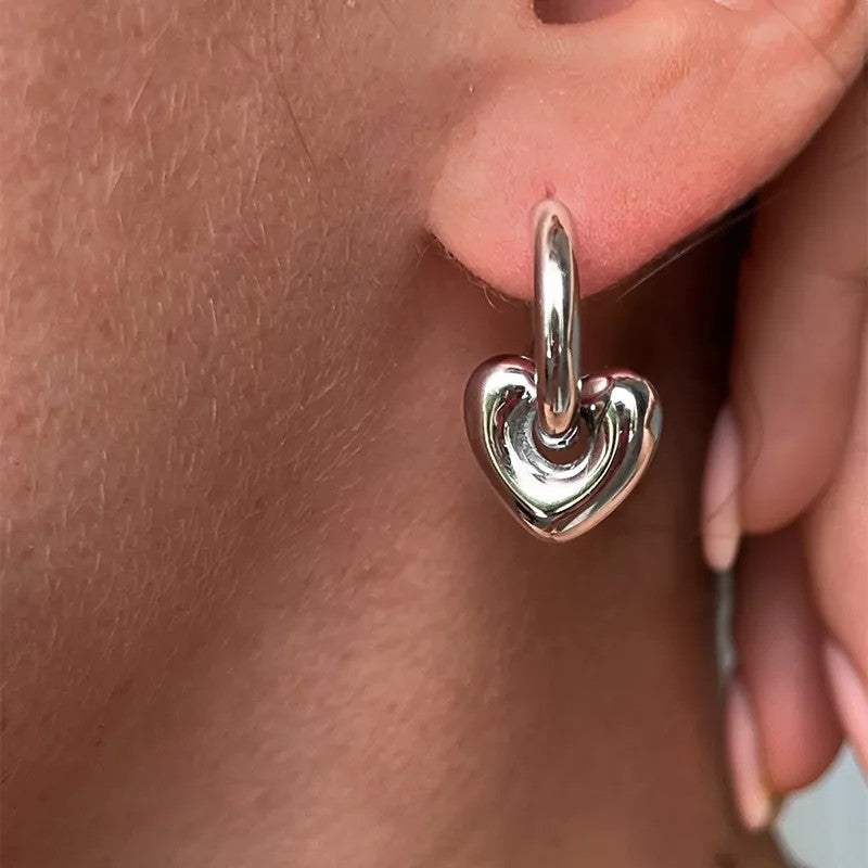 Aretes Plateados Arracadas y Corazón