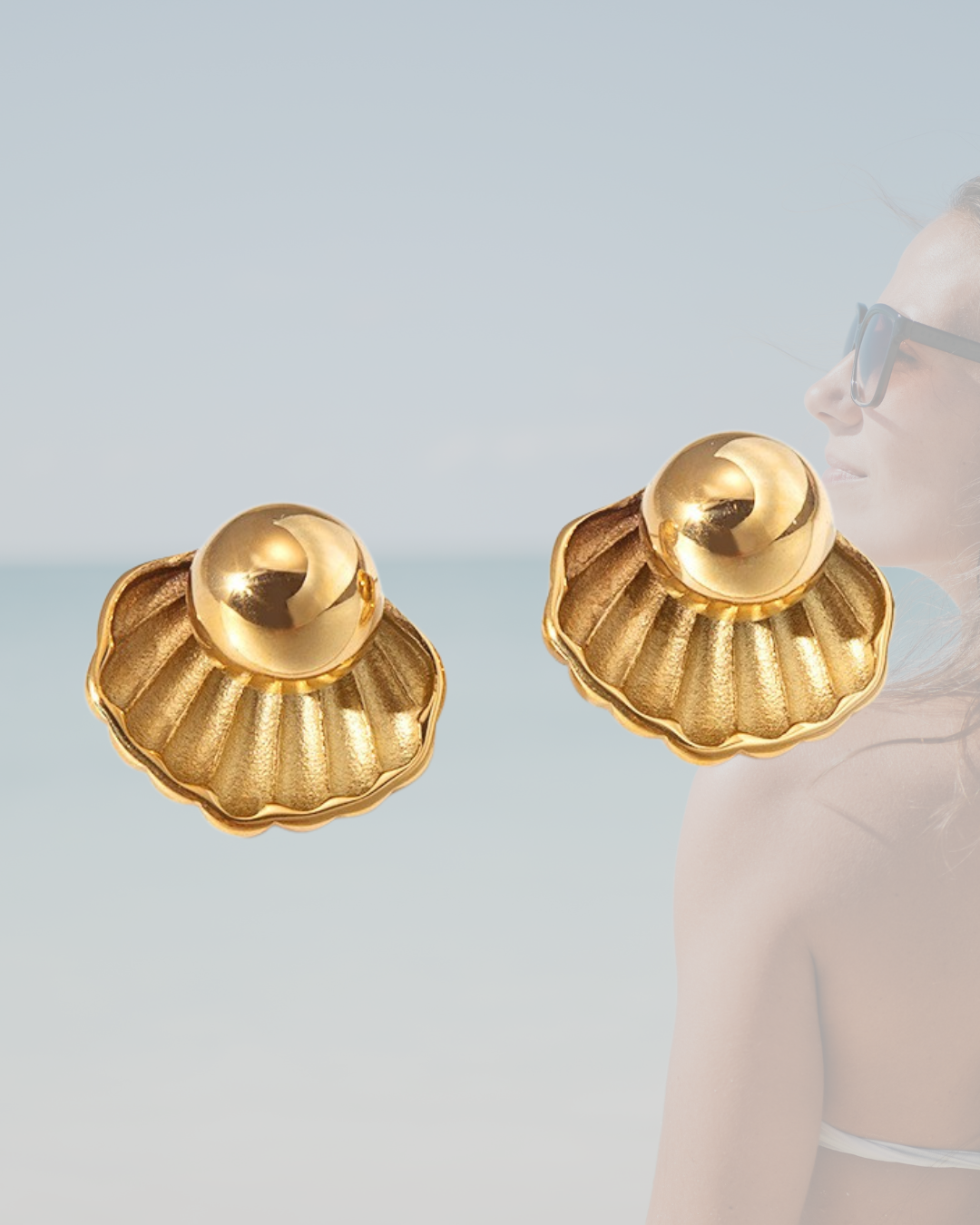 Aretes Dorados Concha y Perla de Mar