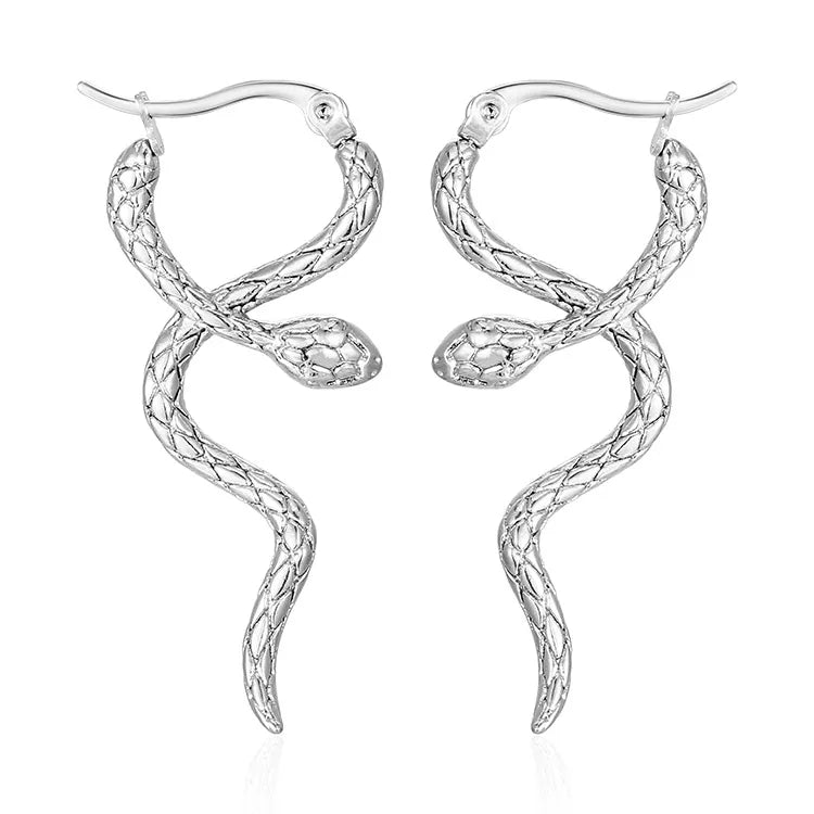 Aretes Plateados Serpiente Rayadas