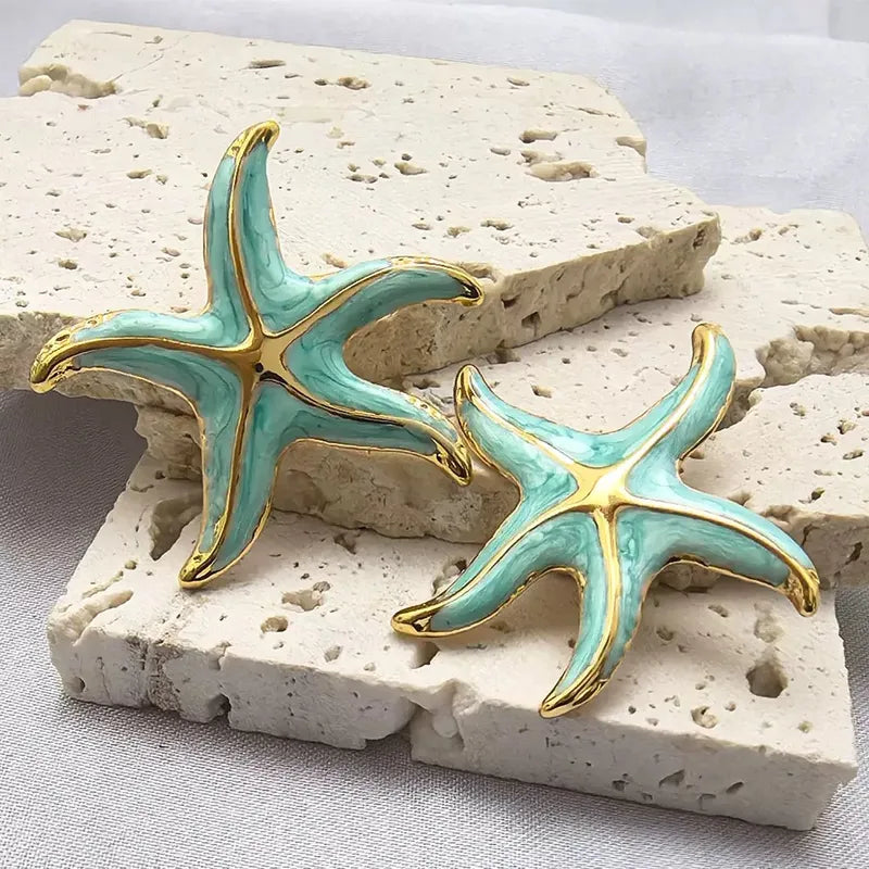 Aretes Esmaltados Estrella Mar Turquesa
