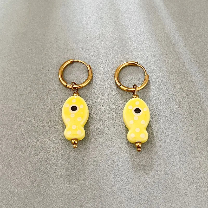 Aretes Arracadas Cerámica Peces Amarillos