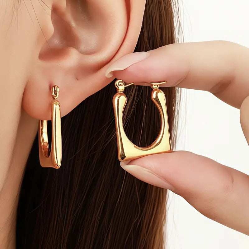 Aretes Dorados Arracada Cuadrada