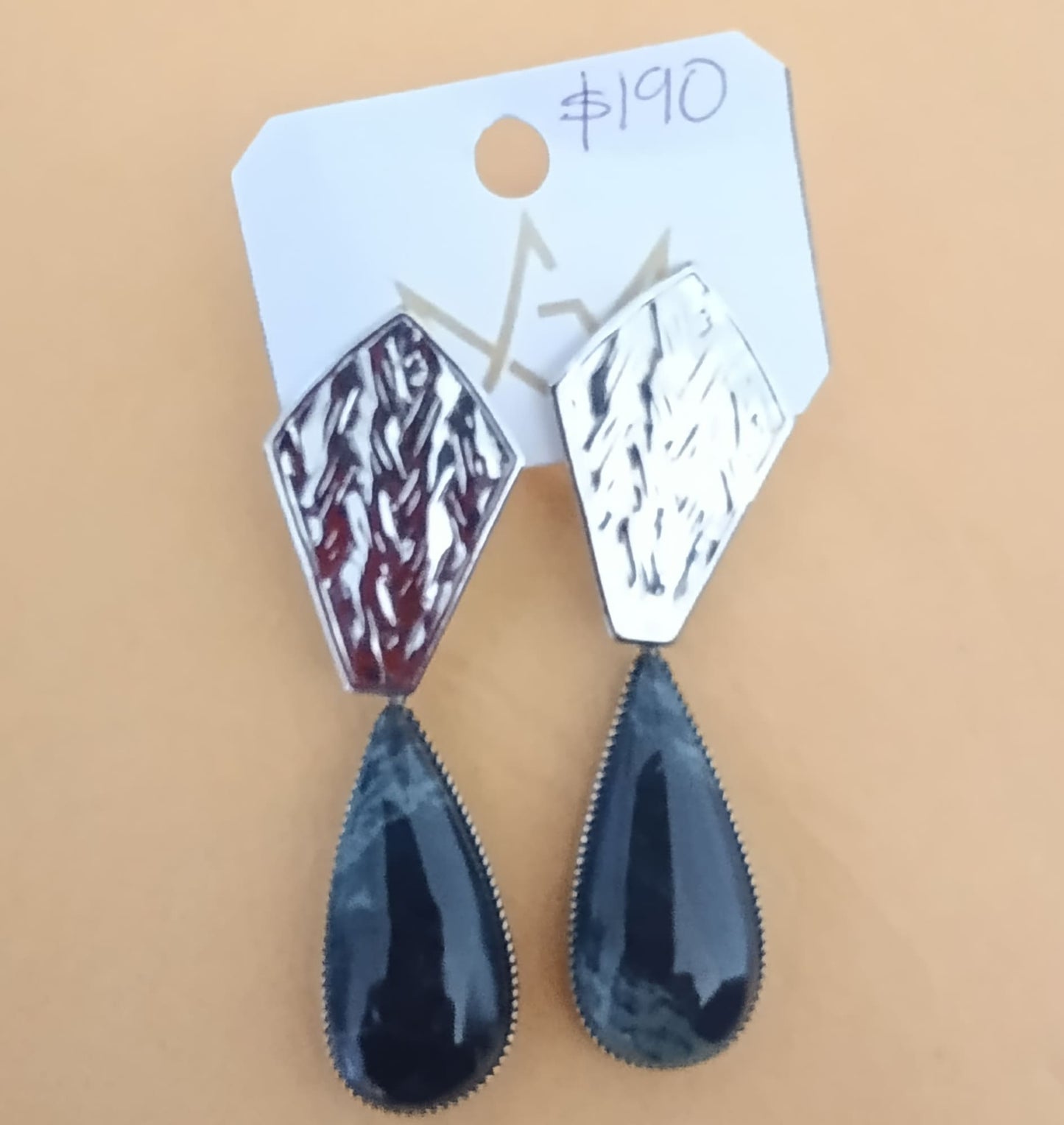 Aretes Gota Obsidiana Telaraña