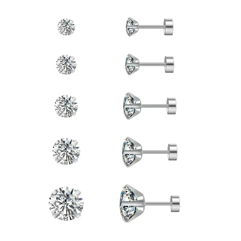 Aretes Plateados Tipo Broquel Circonia 8mm