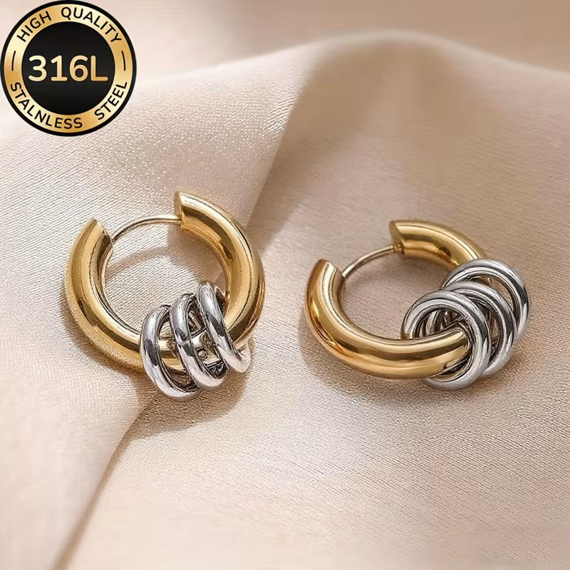 Aretes Dorados con Arracadas Bicolor