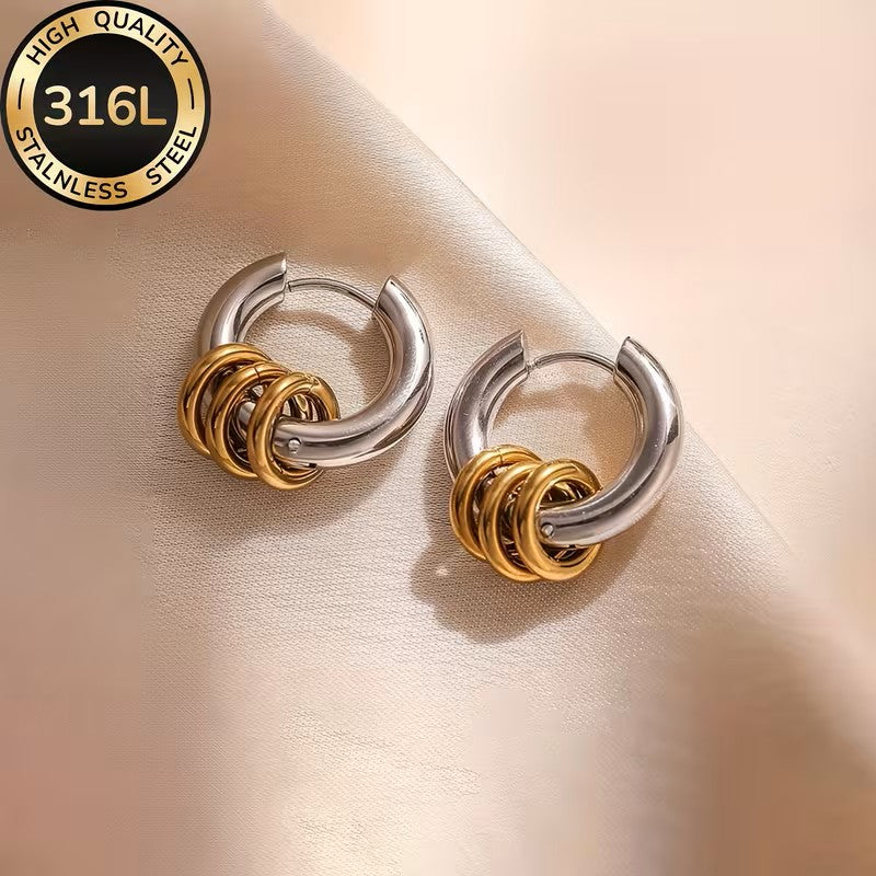 Aretes Plateados con Arracadas Bicolor