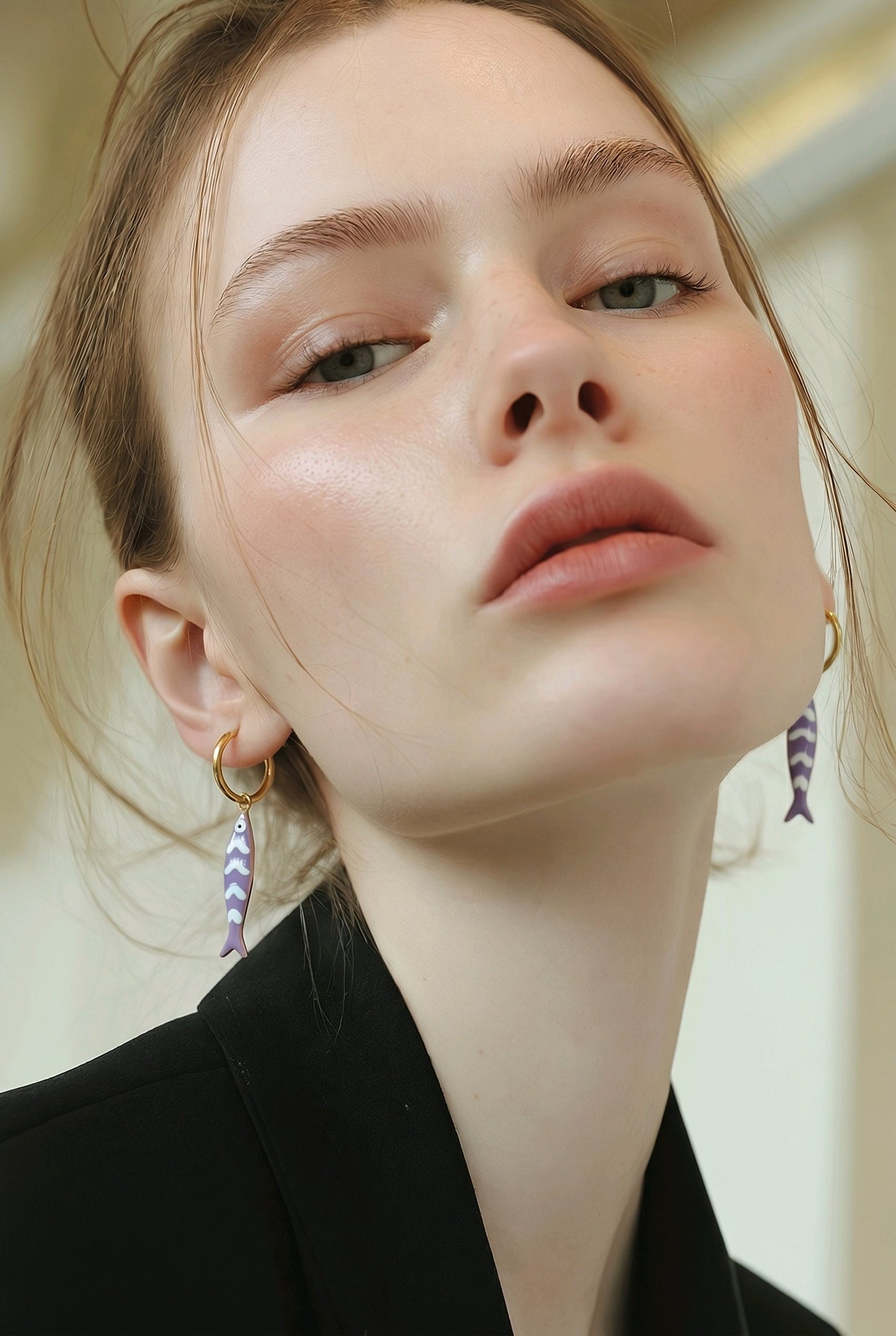 Aretes Arracadas Doradas Pez Lila