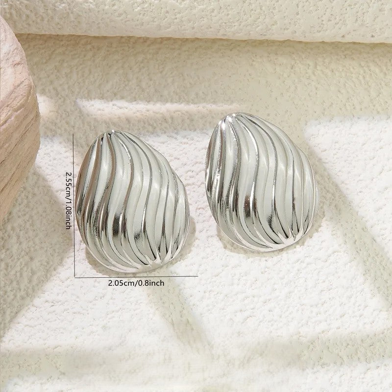 Aretes Gota Acanalada Plateada
