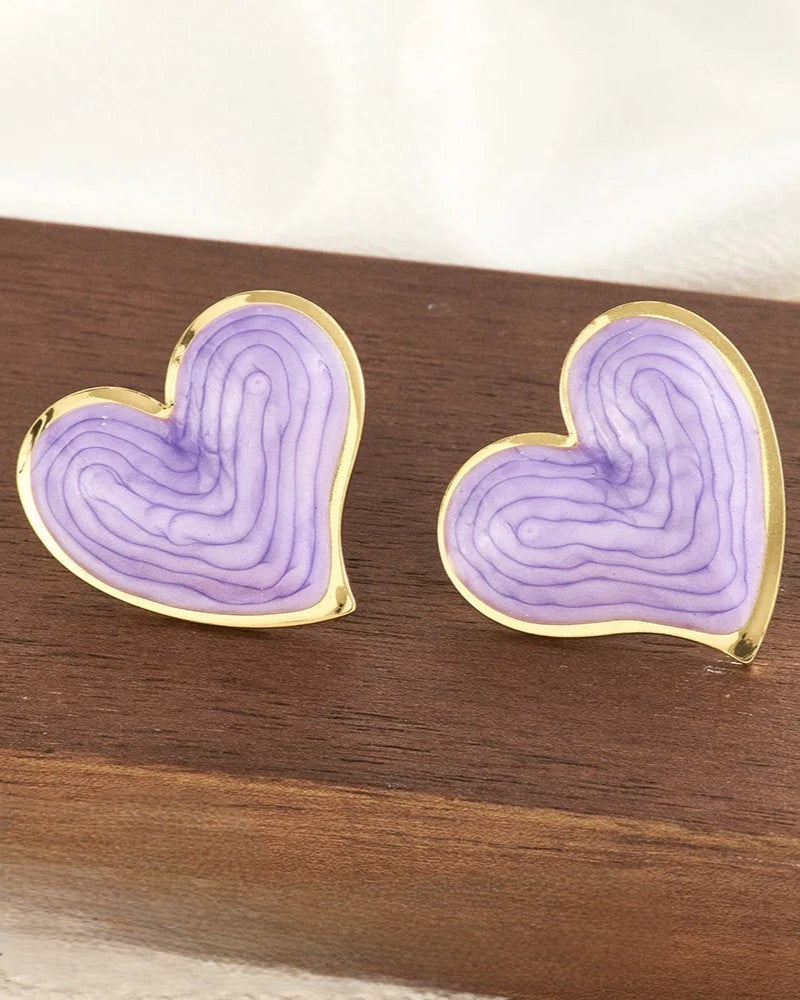 Aretes Dorados Corazón Púrpura Esmaltado