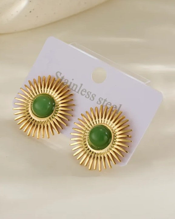 Aretes Dorados Destellos Ronda Verde