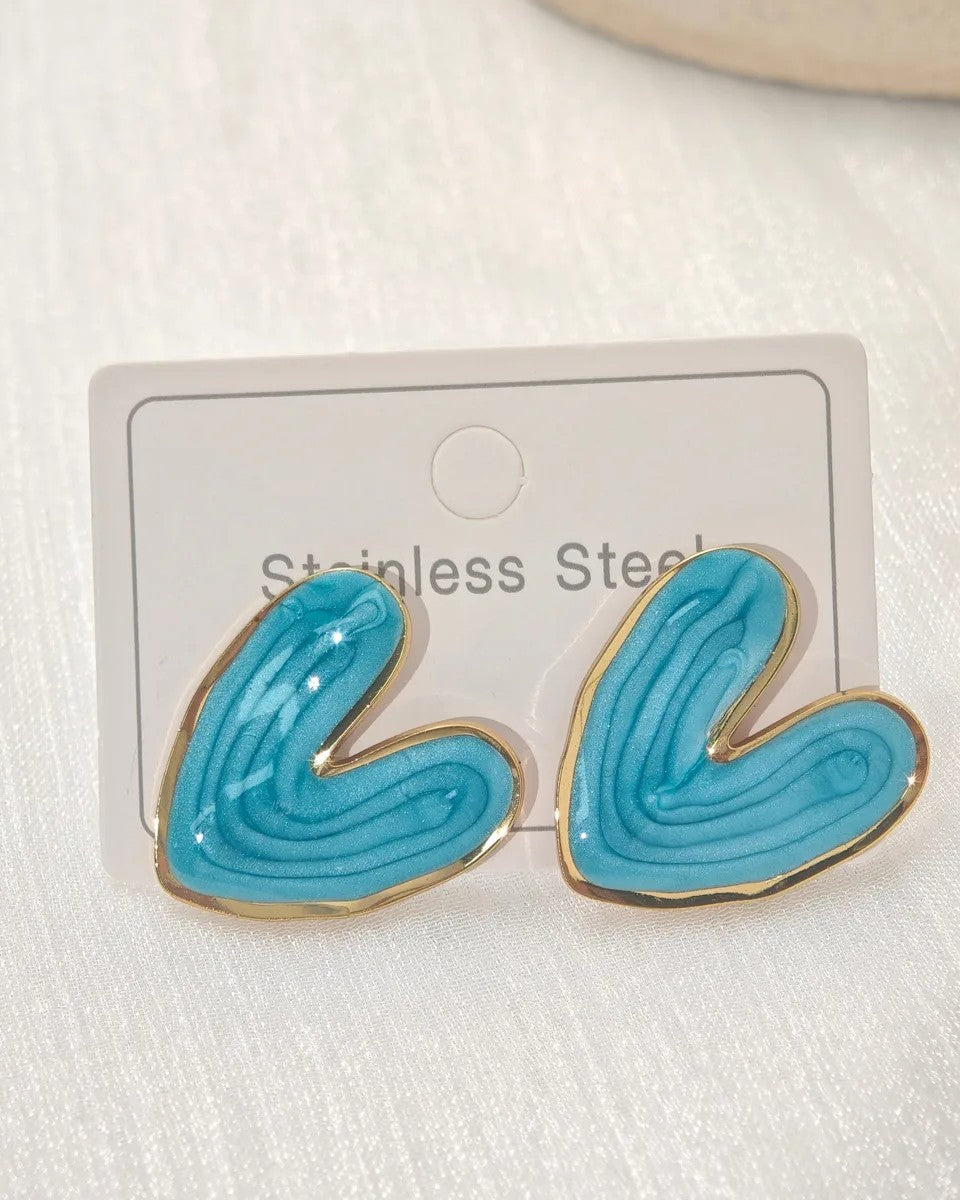 Aretes Corazones Turquesa Esmaltados